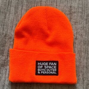 NWOT “Huge fan of space, both outer & personal”  Orange Beanie
